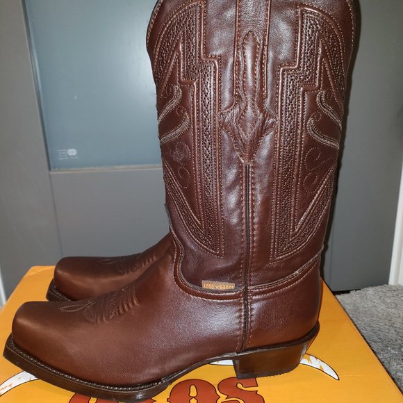 SOTO Men's Square Toe Brown Leather Boots - Picture 2 of 6